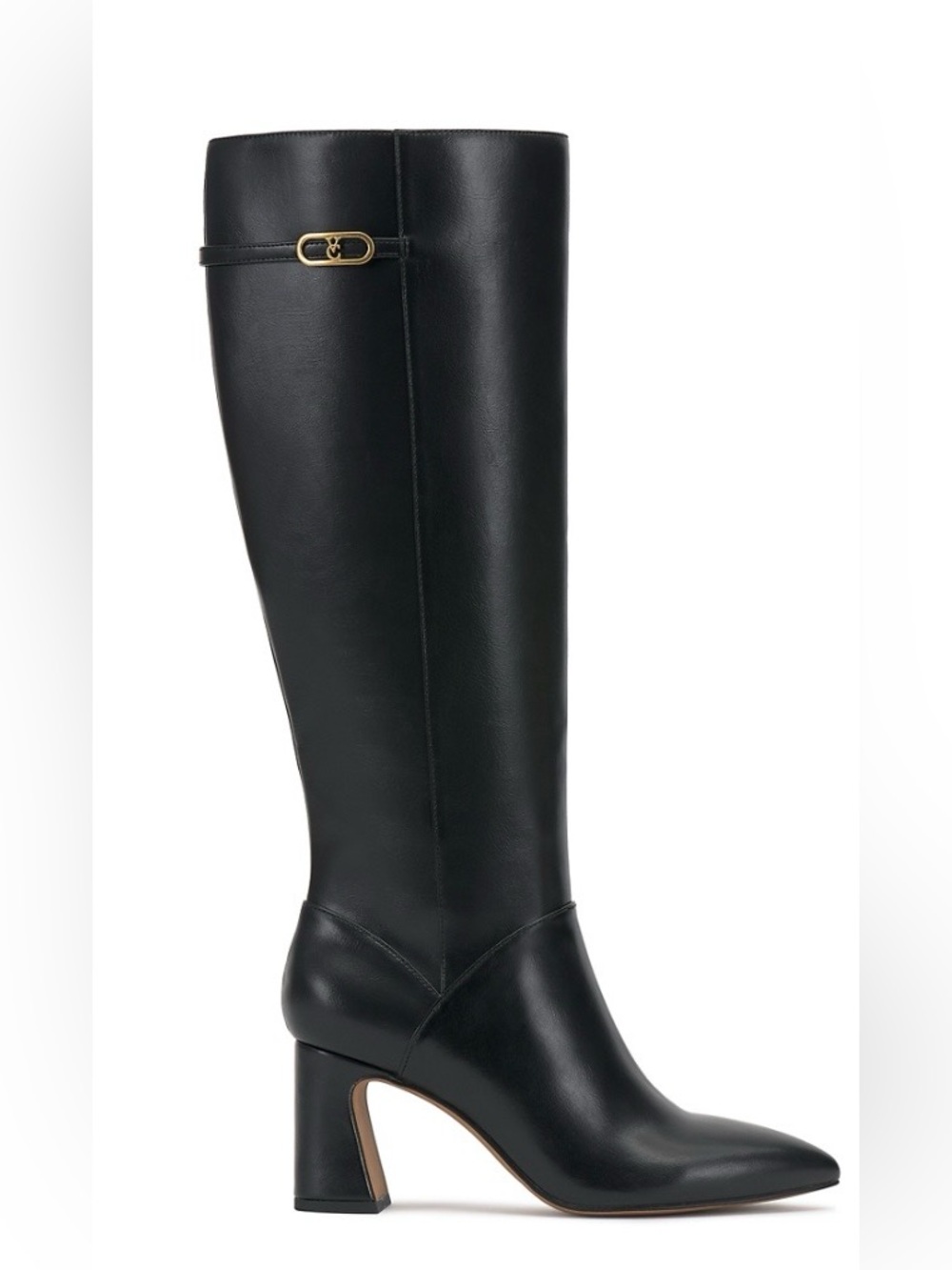 Black Knee-High Leather Block Heel Boots. NWT